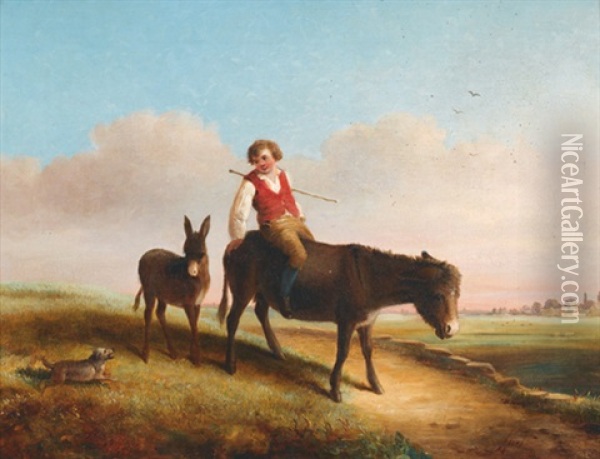 Weite Landschaft Mit Hirtenknabe Auf Esel Oil Painting - Jean Baptiste Huet