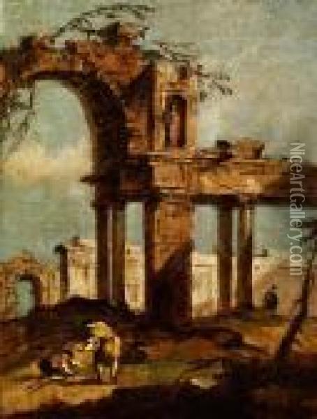 Capriccio Mit Antiken Ruinen Und Figurenstaffage Oil Painting - Francesco Guardi
