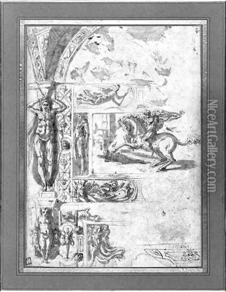 Project design for a mural decoration, c.1544 Oil Painting - Perino del Vaga (Pietro Bonaccors)