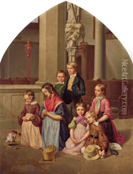 Das Gebet Der Kinder Oil Painting - Friedrich Bischoff