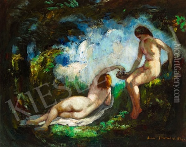 Youth (nudes In Open-air) Oil Painting - Bela Ivanyi Gruenwald