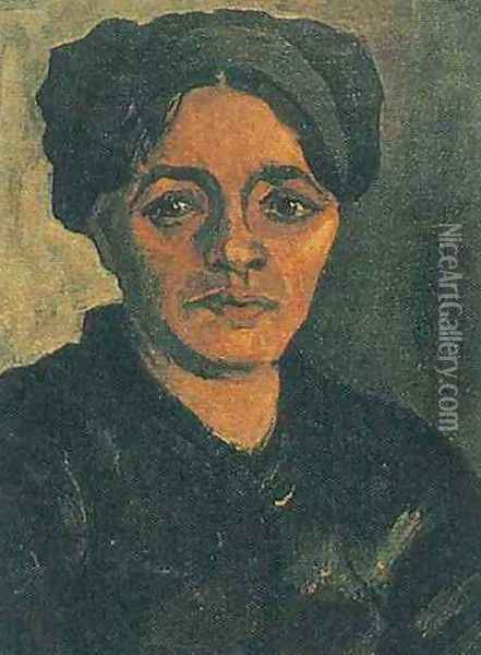 Head Of A Peasant Woman With Dark Cap VIII Oil Painting - Vincent Van Gogh