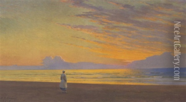 Solnedgang Ved Vesterhavet Oil Painting - Gustav Adolf Clemens