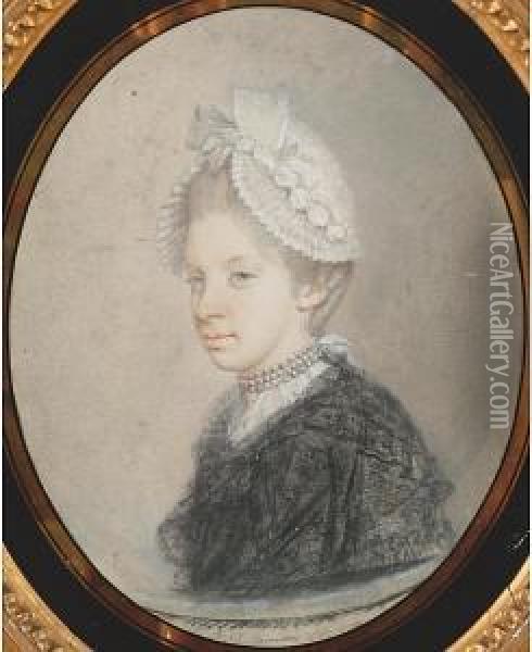 Queen Charlotte, Wife Of George Iii - Head And Shoulders Portrait Oil Painting - Hugh Douglas Hamilton