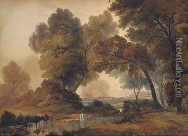 Cattle grazing in an extensive landscape Oil Painting - John Glover