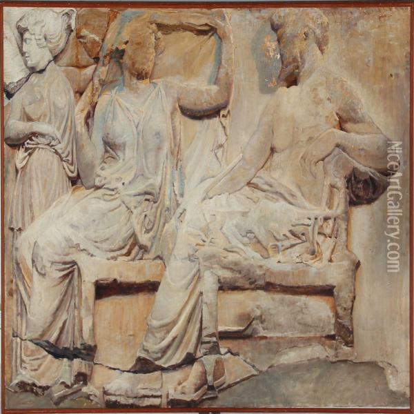 Motif From The Parthenon Frieze On Acropolis In Athens Oil Painting - Sofie Holten