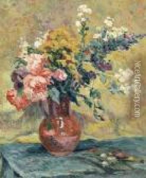 Bouquet De Fleurs Dans Un Vase Oil Painting - Maximilien Luce