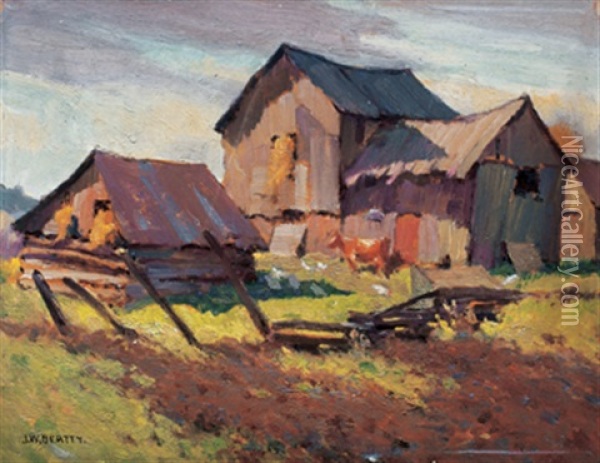 Barn At Dusk Oil Painting - John William Beatty