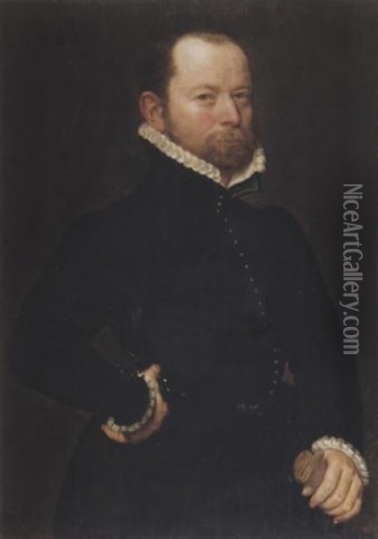 Bildnis Eines Herrn In Schwarzer Jacke Oil Painting - Adriaen Thomasz Key