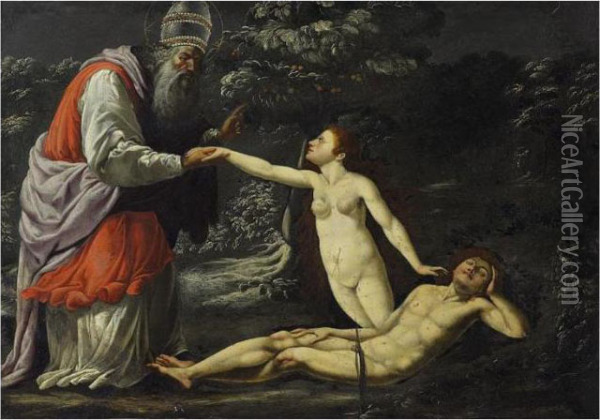 Adam Et Eve Avec Dieu Le Pere Oil Painting - Alessandro Turchi