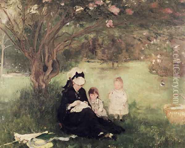 Beneath the Lilac at Maurecourt 1874 Oil Painting - Berthe Morisot