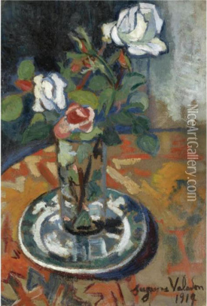 Roses Dans Un Vase Oil Painting - Suzanne Valadon