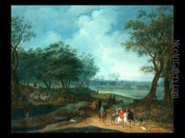 Tiefe Landschaft Mit Reitern Oil Painting - Franz Christoph Janneck