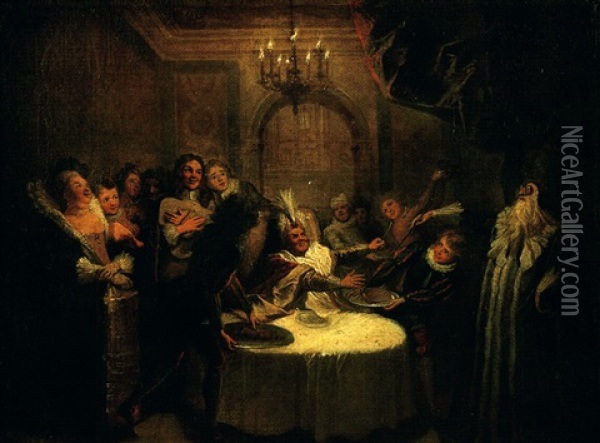 Scene De L'histoire De Don Quichotte: Le Repas De Sancho Dans L'ile De Barataria Oil Painting - Charles-Antoine Coypel