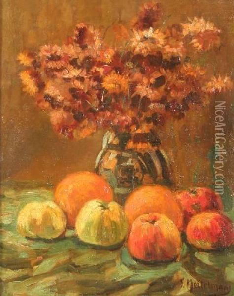 Stilleben Mit Apfeln Und Blumenvase Oil Painting - Frans Mortelmans