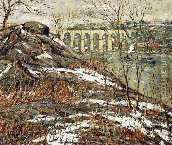 Harlem River in Winter Oil Painting - Ernest Lawson