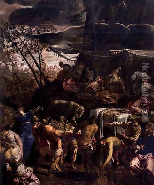 Moses Receiving the Tables of the Law (detail 2) Oil Painting - Jacopo Tintoretto (Robusti)