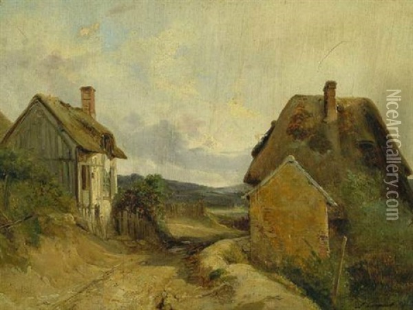 Chemin Et Hameau Oil Painting - Jules Coignet
