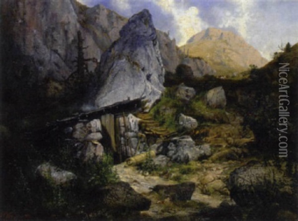 Unterstand Im Hochgebirge Oil Painting - Willibald Wex