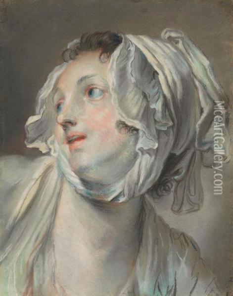 The Head Of A Young Woman Oil Painting - Jean Baptiste Greuze