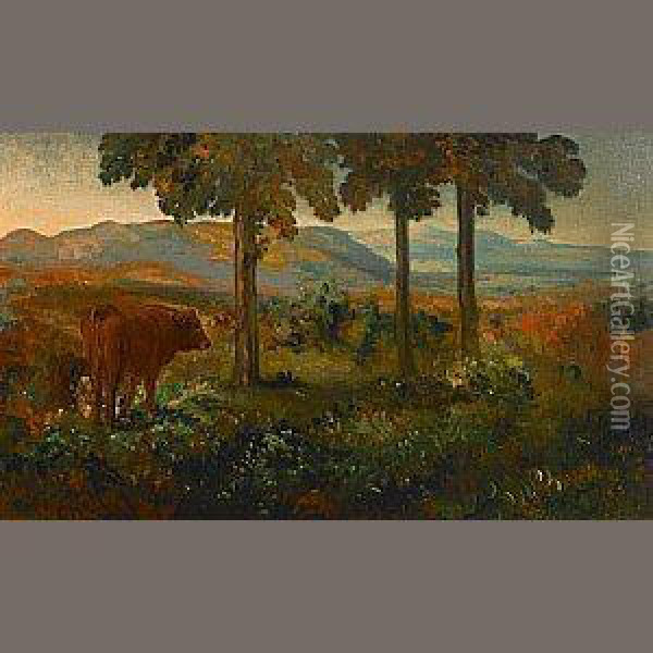 Landscape At Dusk Oil Painting - Arthur Bowen Davies
