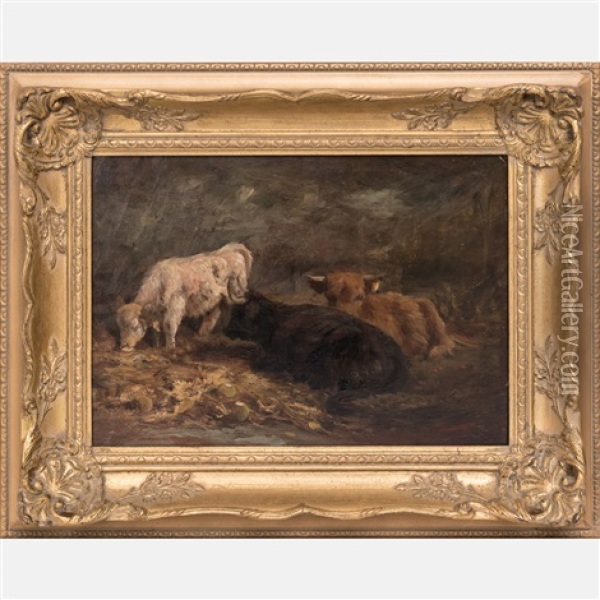 Resting Cattle Oil Painting - Joseph Denovan Adam