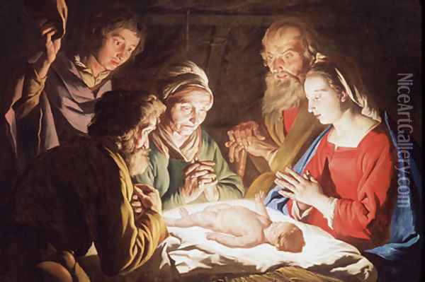 1635-40 The Adoration of the Shepherds Oil Painting - Matthias Stomer