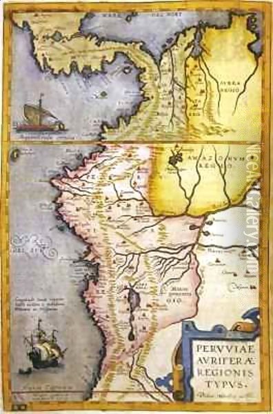Map of the gold-bearing regions in Peru Oil Painting - Joan Blaeu