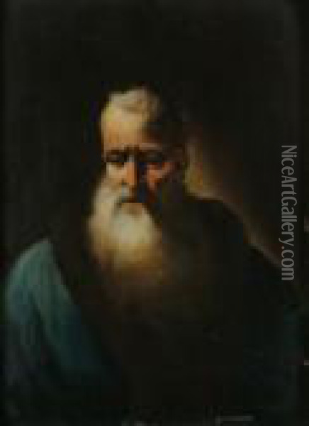 Portrait Of A Bearded Man Bust-length, In A Blue Fur-trimmed Coat Oil Painting - Christian Wilhelm Ernst Dietrich