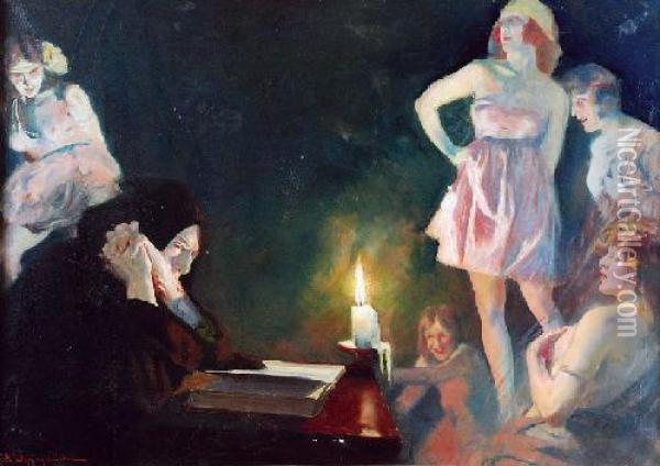 Kuszenie Sw. Antoniego Oil Painting - Feliks M. Wygrzywalski