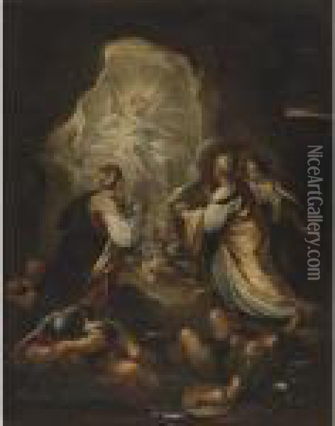 The Three Marys At The Sepulchre Oil Painting - Luca Giordano