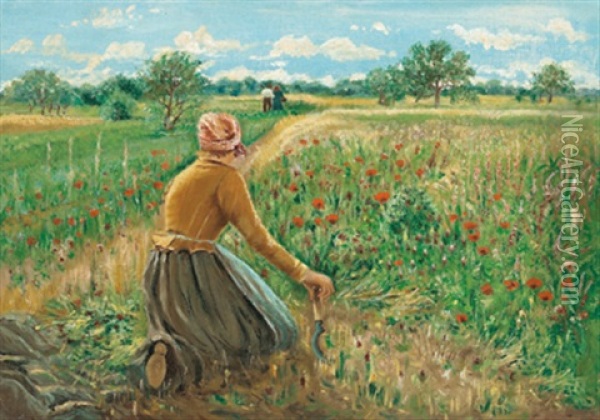 Kniende Bauerin Mit Sichel Oil Painting - Theodor von Hoermann