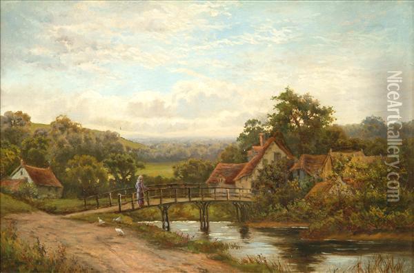 Crossing The Bridge Oil Painting - Ernst Walbourn
