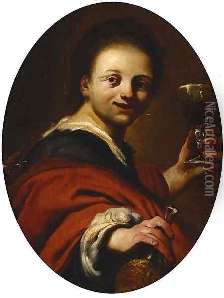 A young man drinking Chianti Oil Painting - Antonio Amorosi