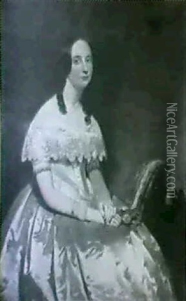 Portrait Of A Woman In White Satin Dress Oil Painting - John Watson Gordon