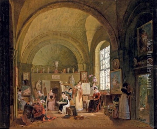 Vue De L'atelier De Ian Franz Van Dael A La Sorbonne Oil Painting - Philippe-Jacques van Bree