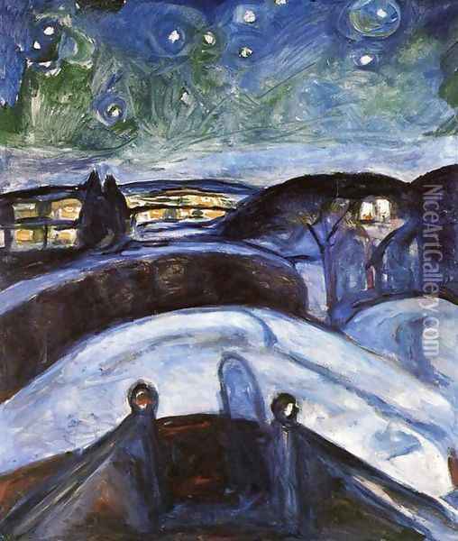 Starry Night Oil Painting - Edvard Munch