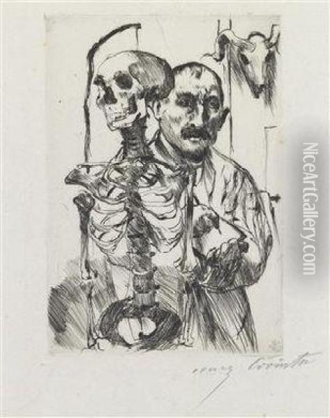 Self Portrait And Portrait Of A Skeleton Oil Painting - Lovis (Franz Heinrich Louis) Corinth