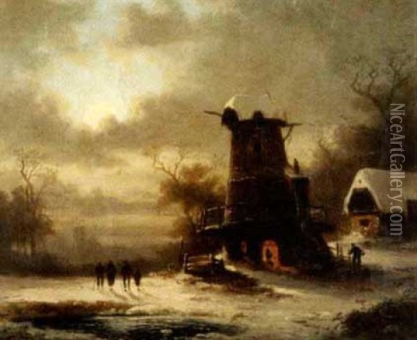 Winter Scene Oil Painting - Coelestin Bruegner
