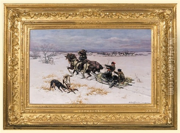 Hunting With Greyhounds Oil Painting - Bohdan von Kleczynski