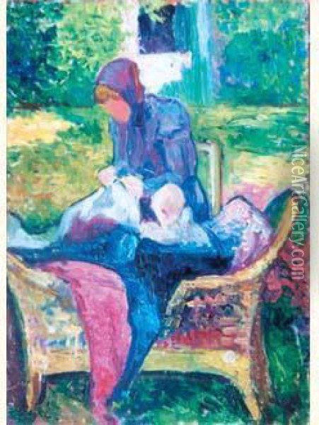Mere Et Enfant Dans Le Jardin Oil Painting - Jean Peske