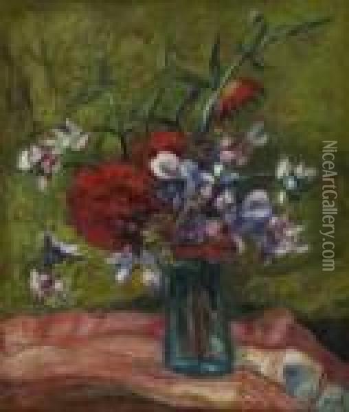 Fleurs Dans Un Vase Vert Oil Painting - Jean Peske