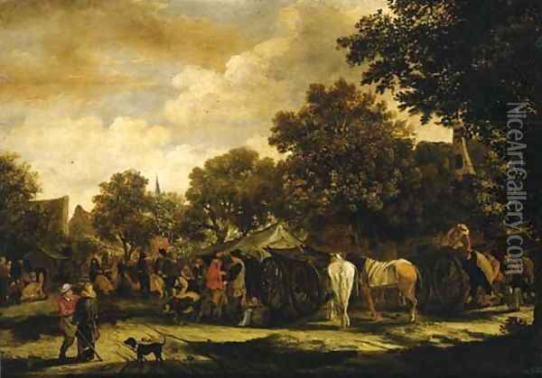 A horse fair in a village Oil Painting - Salomon Rombouts