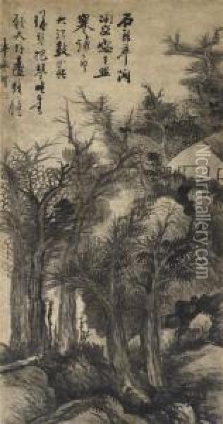Living In A Forest As A Recluse Oil Painting - Gong Xian