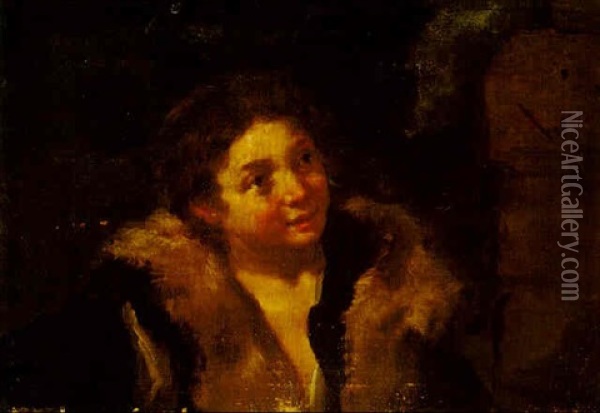 A Youth Wearing A Coat With A Fur Collar Oil Painting - Bernhard Keil