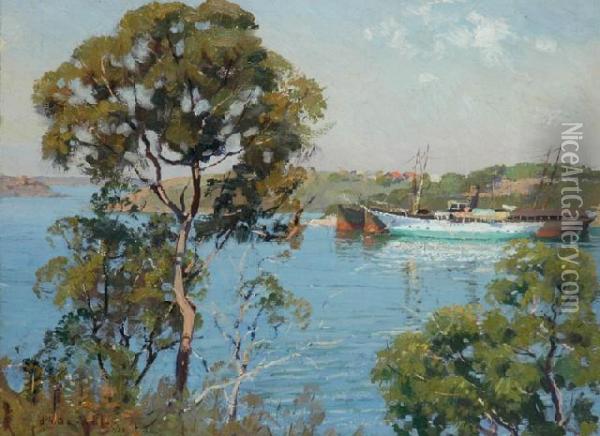 The Dutton Family Schooner Middle Harbour Oil Painting - Arthur D'Auvergne Boxall