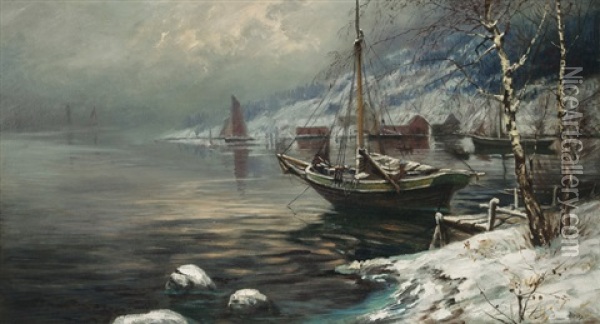 Vinter Ved Fjorden Oil Painting - Karl Edvard Diriks