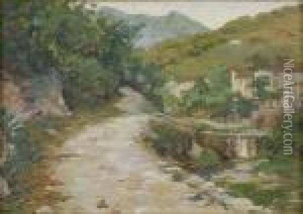 Paesaggio Di Montagna Con Cascatella Oil Painting - Guglielmo Ciardi