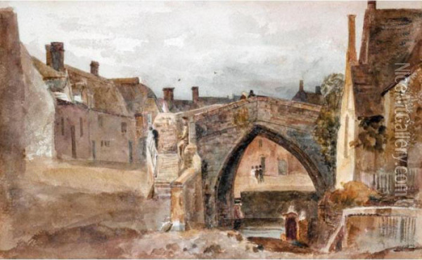Trinity Bridge, Crowland, Lincolnshire Oil Painting - Peter de Wint