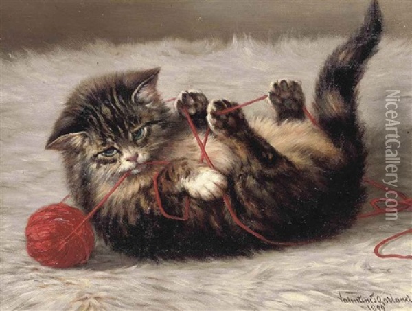 Cat's Cradle (+ A Wooded Landscape, Verso) Oil Painting - Valentine Thomas Garland